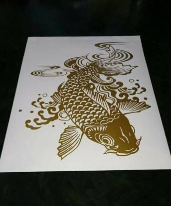 【送料無料】大判　和柄ステッカー　　日本　一匹鯉 ②　VIP　デコトラ　トラック　ハイエース　窓　ボンネットなどに　サイズ有_1