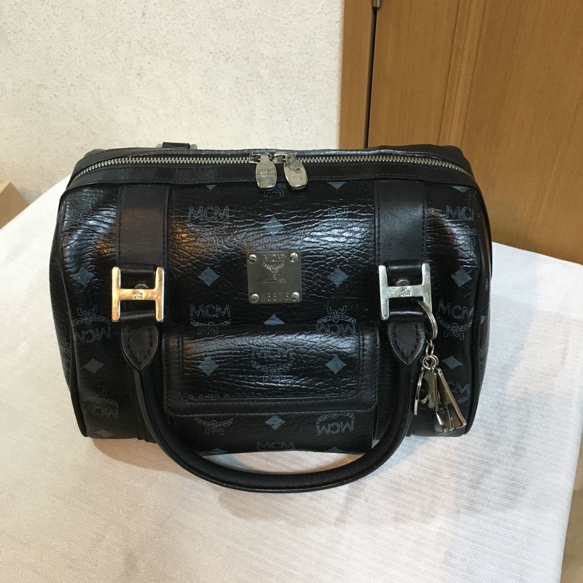 希少 ビンテージMCM 総柄高級オールレザー ミニボストンバック MCM