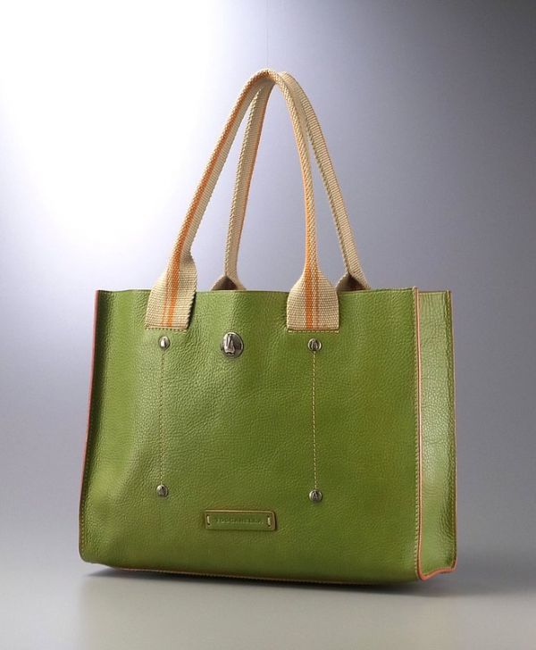 U2670*トスカネッラ/TOSCANELLA*本革/レザー*スエード:ミニポーチ付き*トートバッグ/ハンドバッグ/手提げ 鞄*グリーン系+オレンジ系