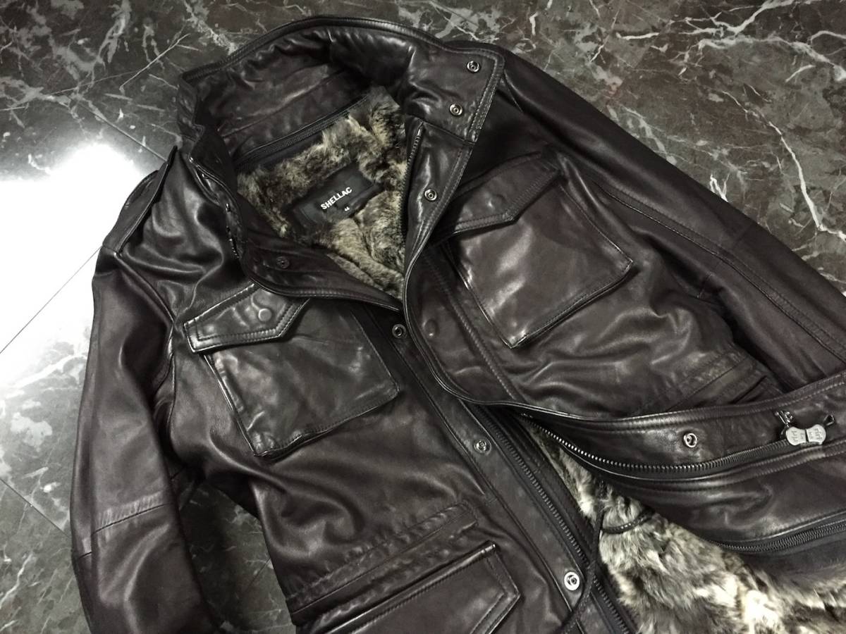 未使用 名作 SHELLAC シェラック レザー M-65M65 レッキスファー毛皮  