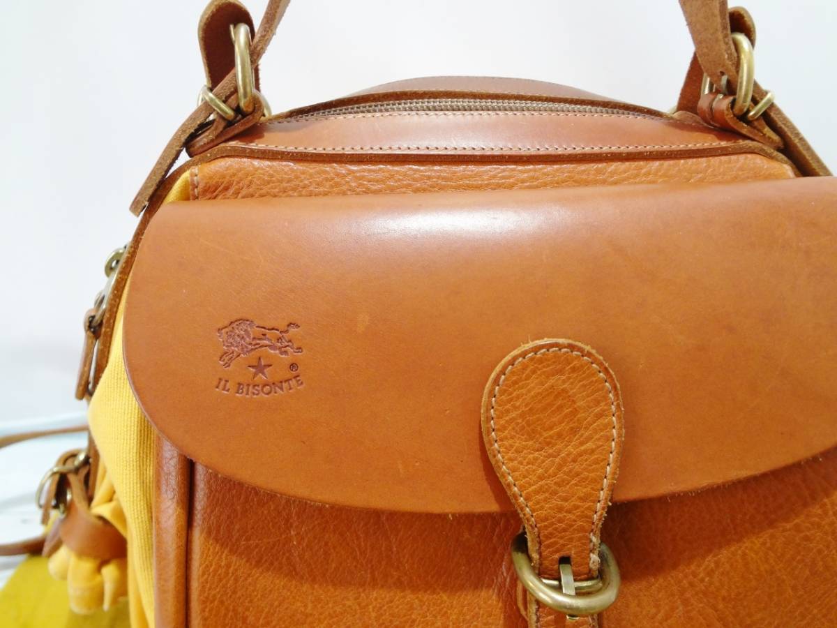 良品希少　IL BISONTE　イルビゾンテ レザー×キャンバス 2way ハンドバッグ リュックサック 保存袋