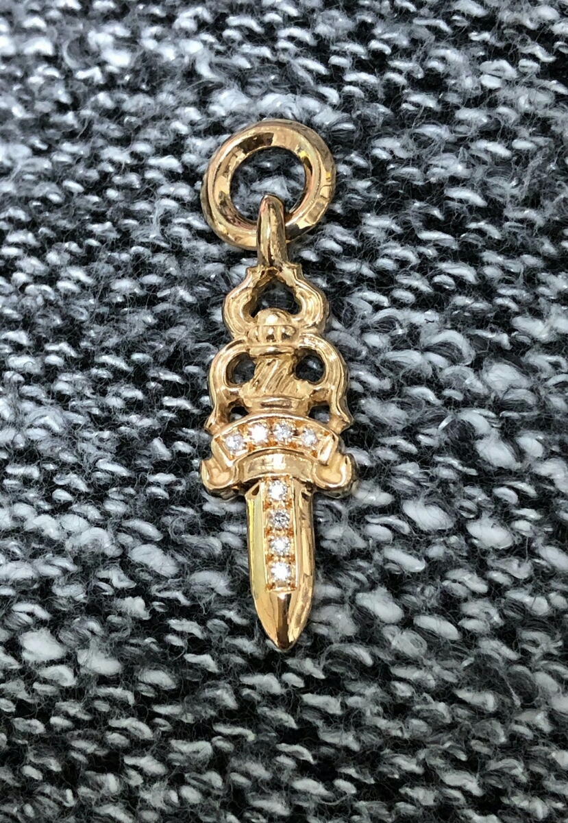 22k P/DIA クロムハーツ ダガーチャーム ペンダント パヴェダイヤ