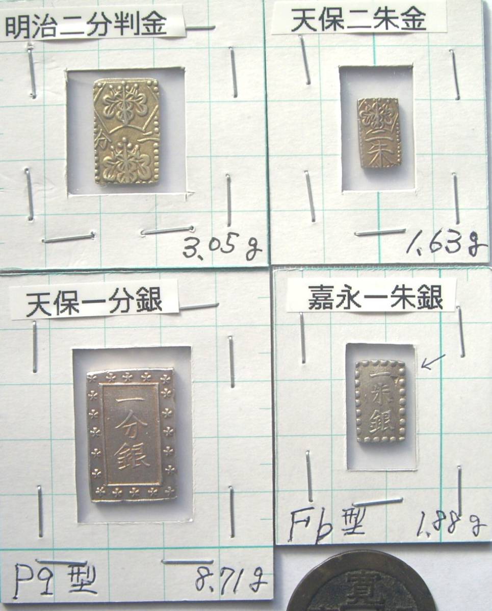 日本古銭個人コレクト品 明治二分判金 天保二朱金 天保一分