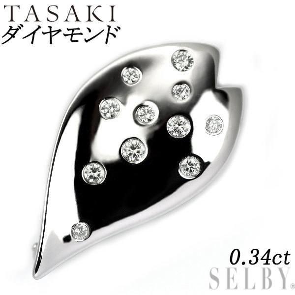 1円～ 田崎真珠 K18WG ダイヤモンド ブローチ D0.34ct 桜の花びら 