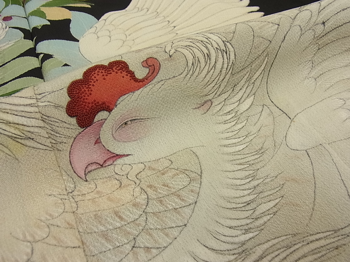ベストストア日本一受賞店！■平和屋着物■極上　アンティーク　振袖　相良刺繍　鳳凰草木文　黒地　金彩　逸品　z1835
