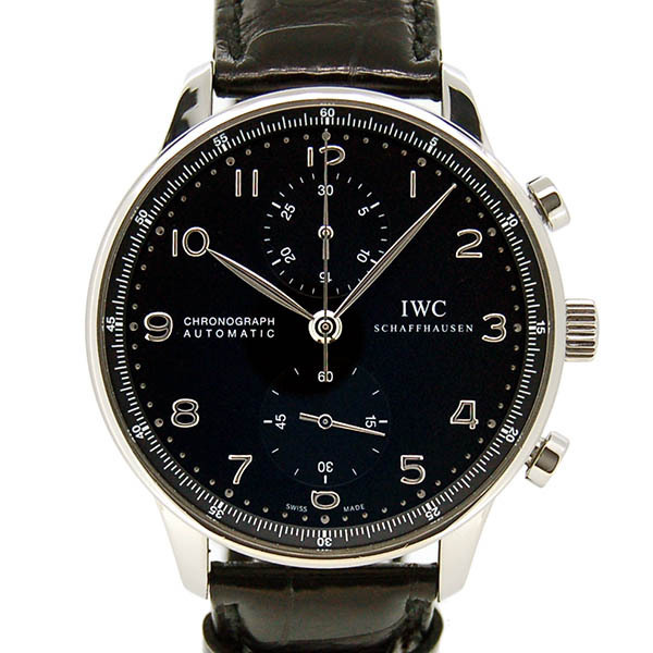 Zetton【人気品】IWC ポルトギーゼ クロノグラフ IW371447 ブラック 41mm 革 Dバックル 定価815.400円