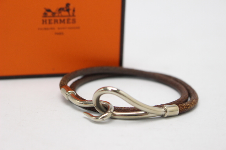 514)HERMES エルメス ジャンボ レザー 2連 バングル ブレスレット