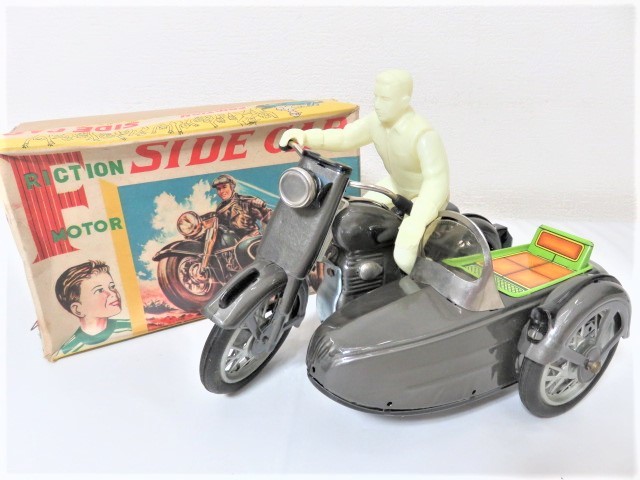 JU-7756　SAN　日本製　FrictionSIDE CAR MOTEOR SAN NO.3672　　Friction　ヴィンテージ アンティーク レトロ 当時物 希少 ブリキ玩具