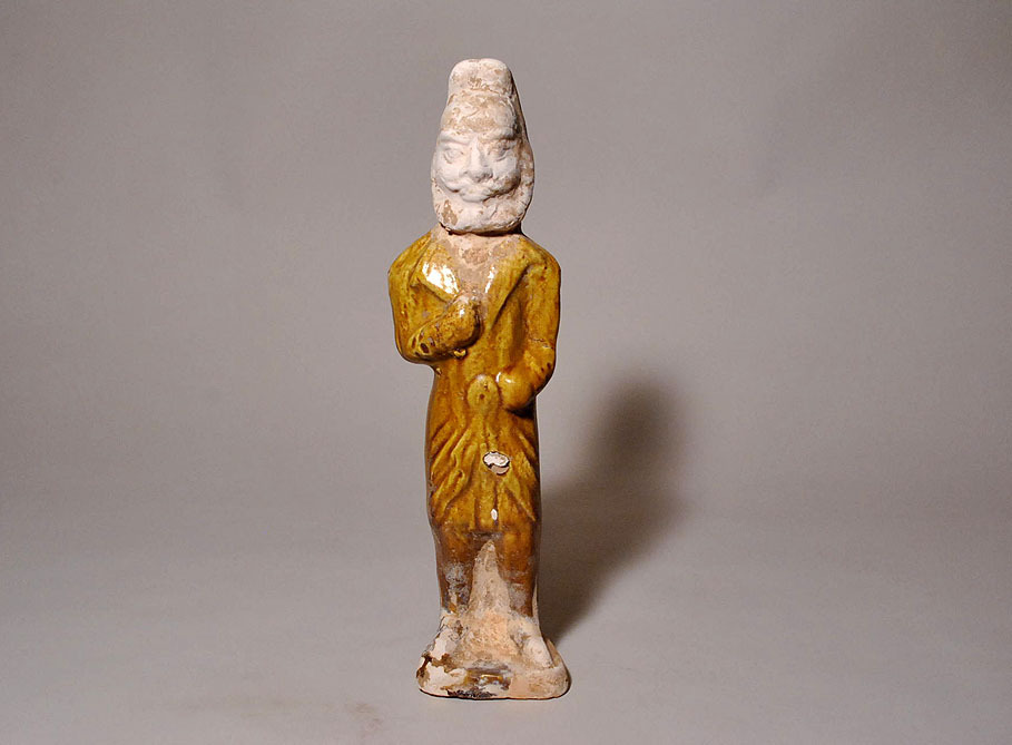 【しぶい、、中国 緑釉加彩馬俑 唐代頃】修復有り 骨董発掘出土土偶土器民藝美術 加彩俑その11（胡人／唐時代） 陶芸 アンティーク、コレクション