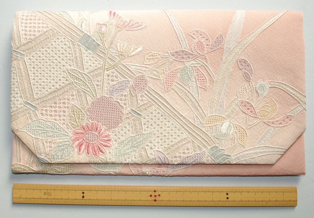 160)正絹金封ふくさ袱紗 茶道具懐紙入れ ピンク暈しに汕頭蘇州刺繍 