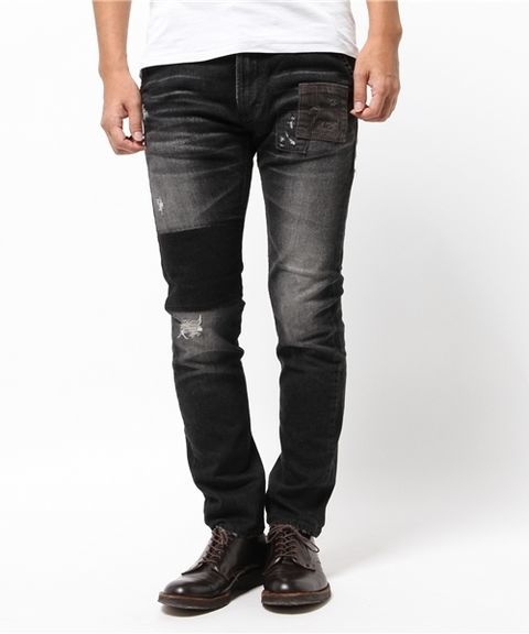 AKM x LEE tapered slim ストレッチ パッチワーク デニム S メンズ 