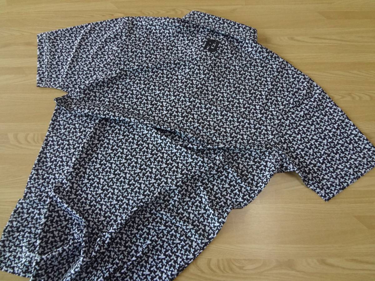 ☆☆FJ フットジョイ【ブラック 2XL】フローラルプリント ボタンダウンライルポロ 抗菌 防臭 吸汗速乾 ストレッチ UVカット 送料185円～