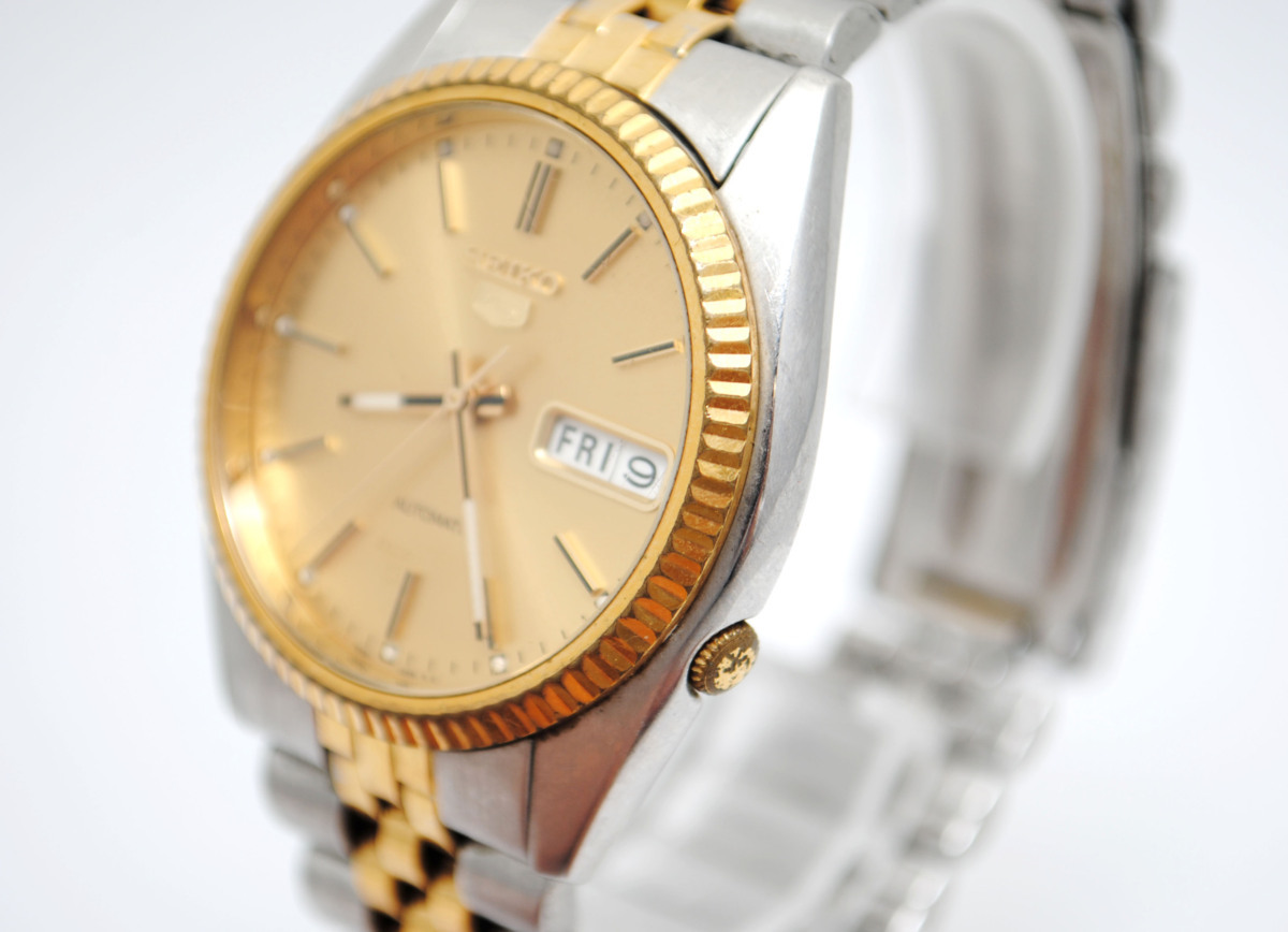 稼働品【SEIKO】セイコー SEIKO5 7S26-3110 ゴールド文字盤 コンビ 