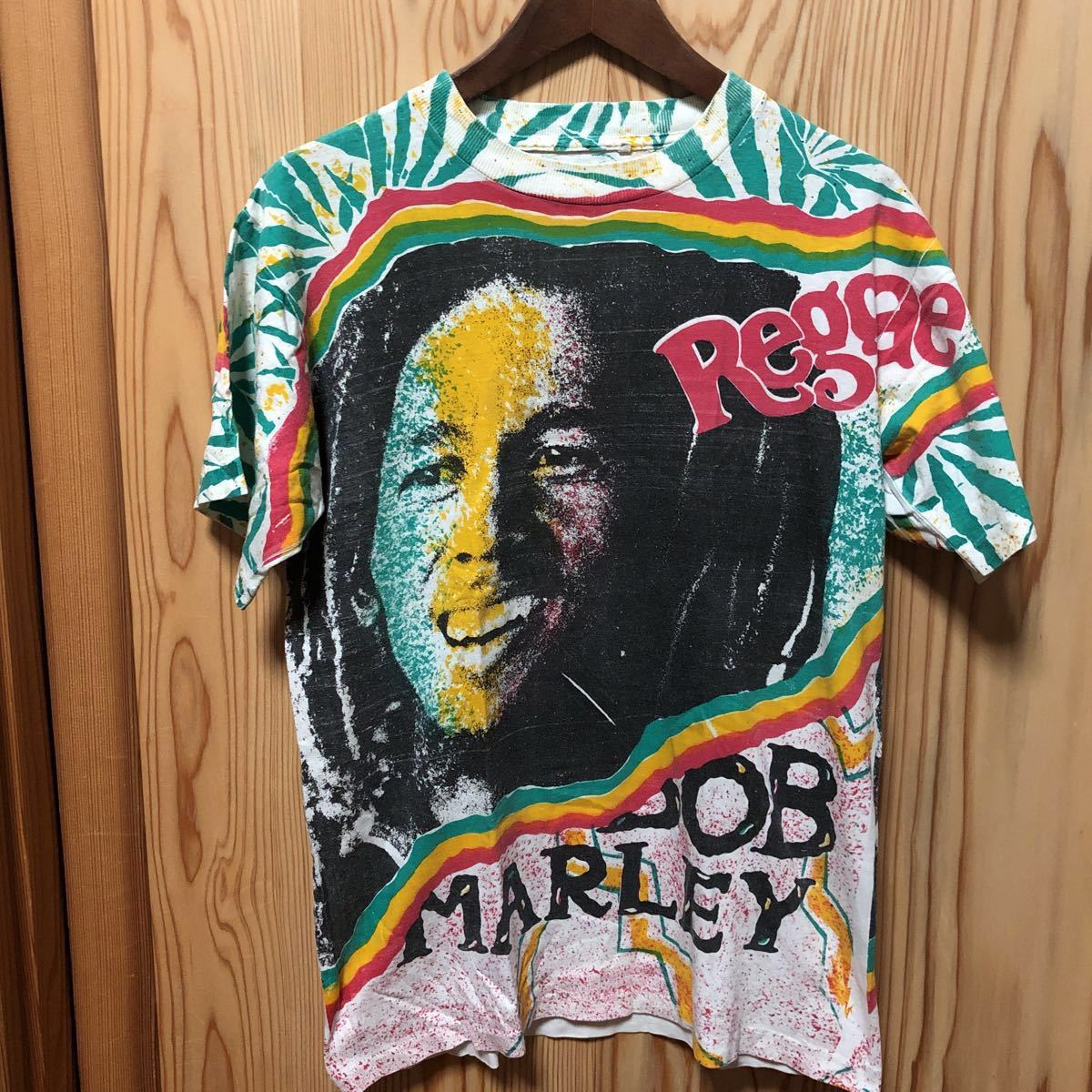 90s MARLEY BOB ボブマーリー - Tシャツ L マルチ 総柄 白 オフ 