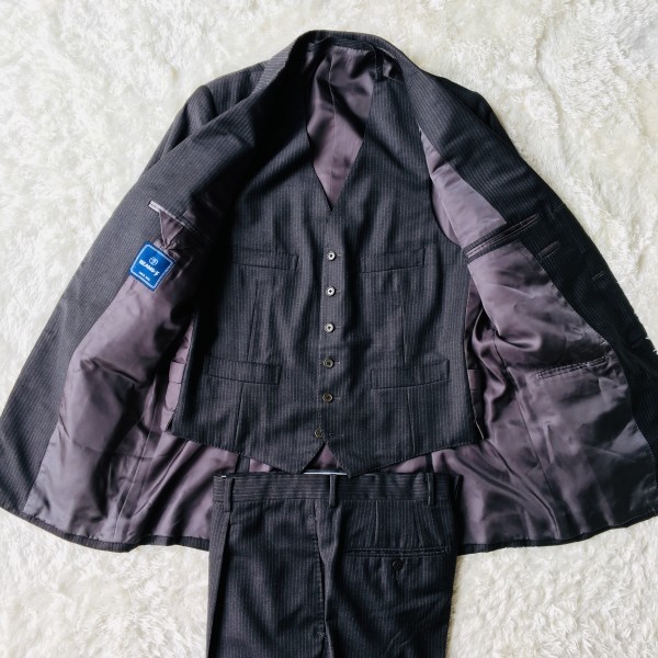 【高品質，人気セール】 634 BEAMS F ビームスF 3ピース ストライプ メンズ スーツ スリーピース グレー 灰 L XL相当(Lサイズ)｜売買されたオークション情報、yahooの商品情報をアーカイブ公開 - オークファン Lサイズ