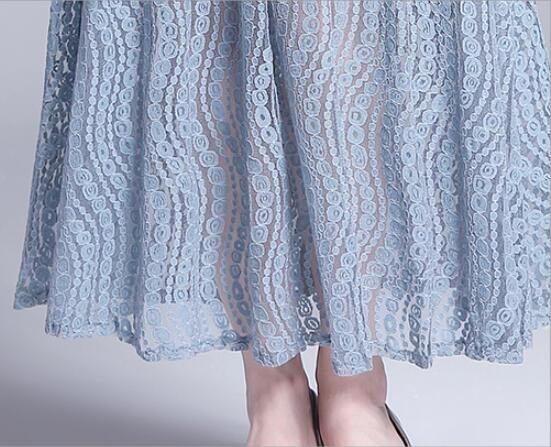 3点同梱送料無料 「サイズ選べる」夏 新品 Ｖネック総レース 20代30 40代 フォーマル結婚式マキシロングワンピースドレスブルーＭ～ＸＸＬ