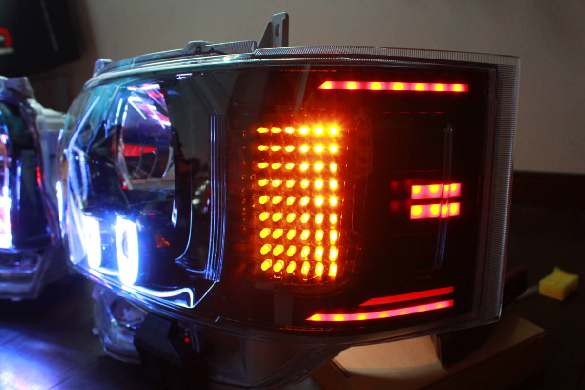 ハイエース 200系 4型 純正LEDヘッドライト COBイカリング RGBアクリル加工