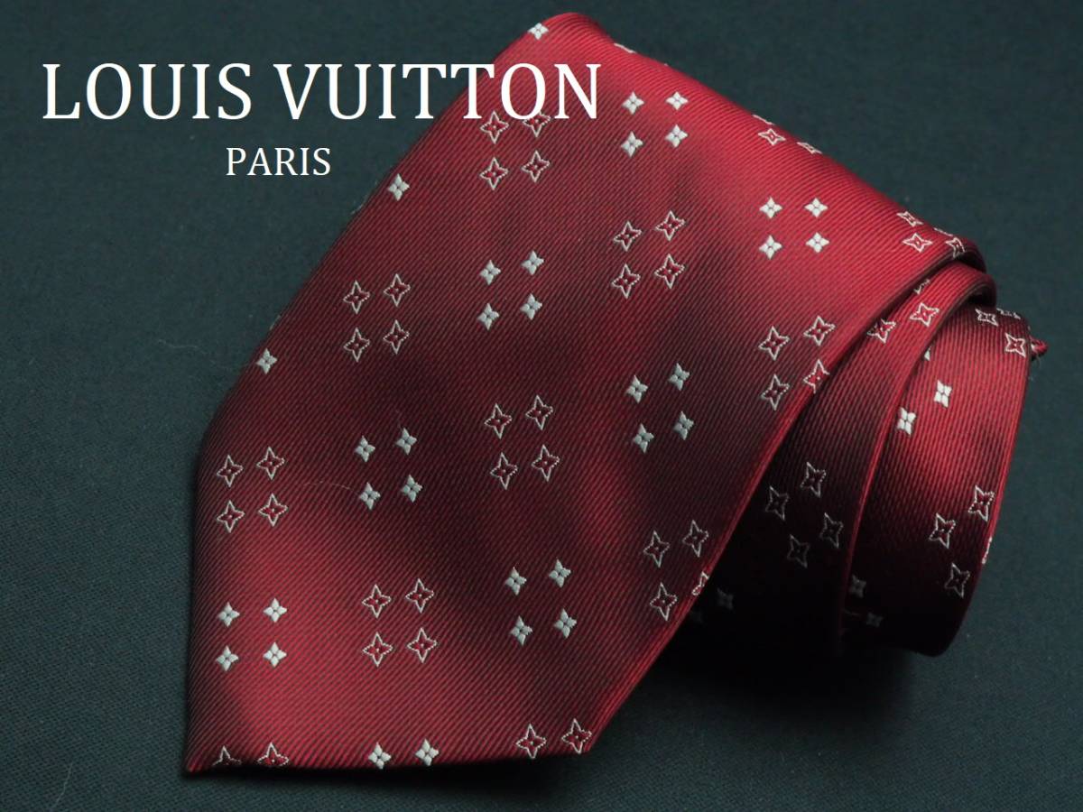 極美品！ 現行品 ルイヴィトン ネクタイ モノグラム ボルドー LOUIS VUITTON】 美品 ルイ ヴィトン ITALY イタリア製 ボルドーレッド