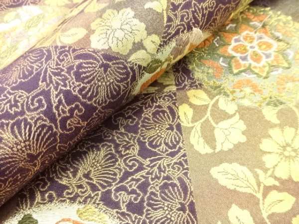 548034# 【1円～】本金市松に花鳥丸文織り出し袋帯