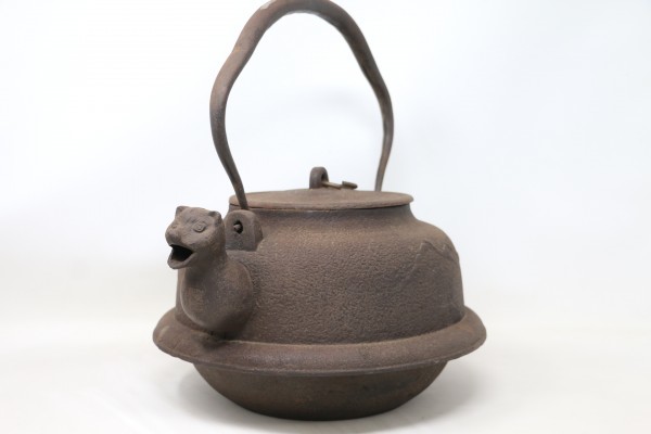 時代 銀象嵌 環摘蓋 獣口鉄瓶 茶道具 (E3183) 必ず最後までお読み