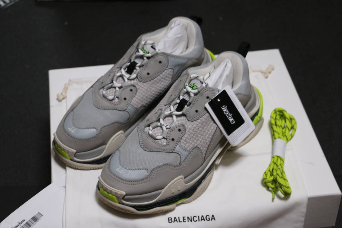 44 Neiman Marcus 購入 正規品 BALENCIAGA TRIPLE S グレー×イエロー バレンシアガ トリプルエス