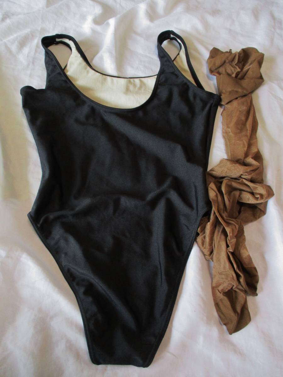 リサイクル品 つるつるMくらい エアロビインストラクター used 超ハイレグ ハイカットレオタード 光沢スルーパンスト 薄手ブライトタイツ _6