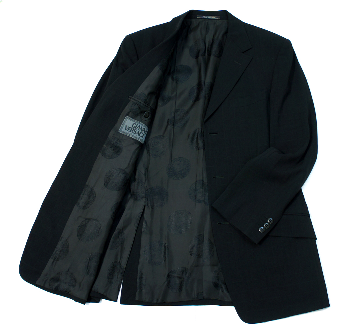 ジャンニヴェルサーチCOUTURE超高級ブラックスーツ46【美品 夏秋 ジャンニヴェルサーチCOUTURE超高級ブラックスーツ46【美品 夏秋
