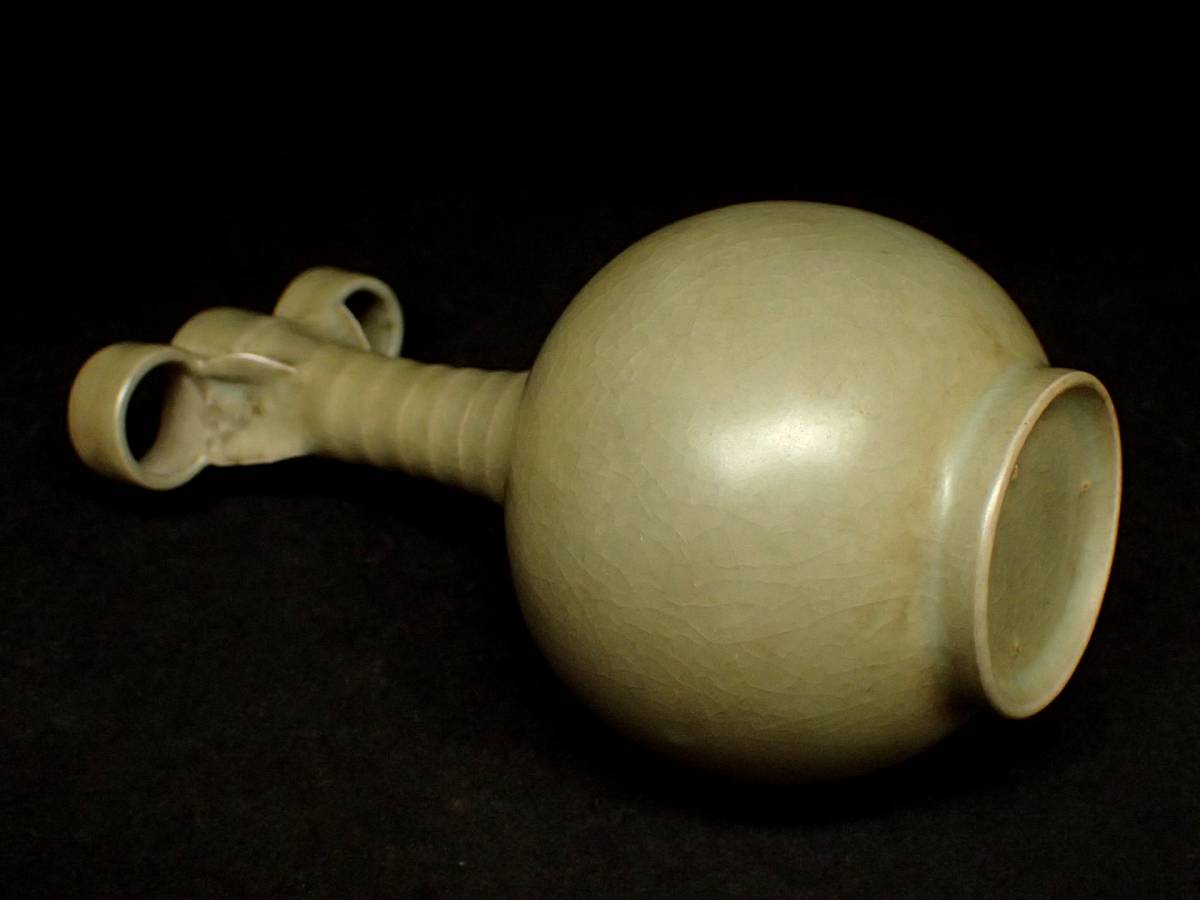 中国古玩 青磁 双耳 花瓶 高約30cm 唐物 時代物 t92559 公式通販