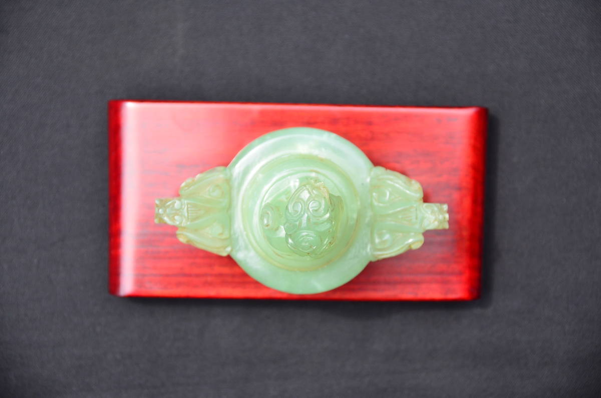 中国古玩 玉石彫刻 三つ足香炉 唐物