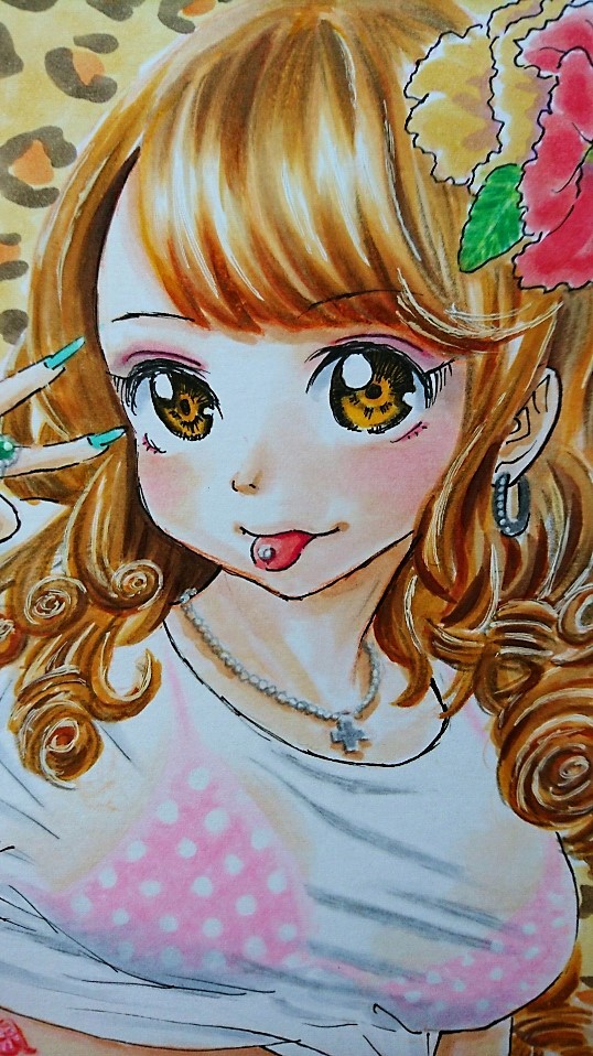 ◎オリジナル手描きイラスト◎金髪ギャルの決めポーズ◎A4◎ラフ画2