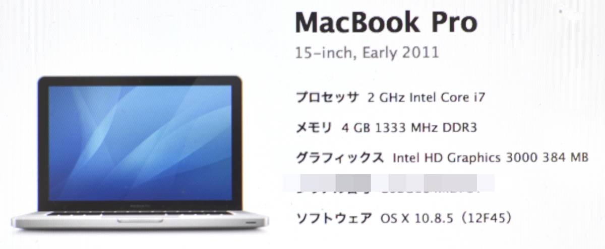 1円～ジャンク品 MacBook Pro (15-inch Early 2011)2GHz Core i7
