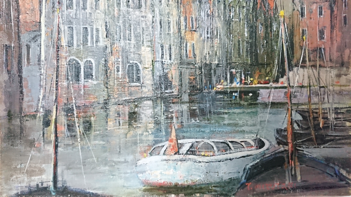 MIZUTANI 在銘 油彩「アムステルダムの運河」画寸 45.5cm×38cm F8 北の