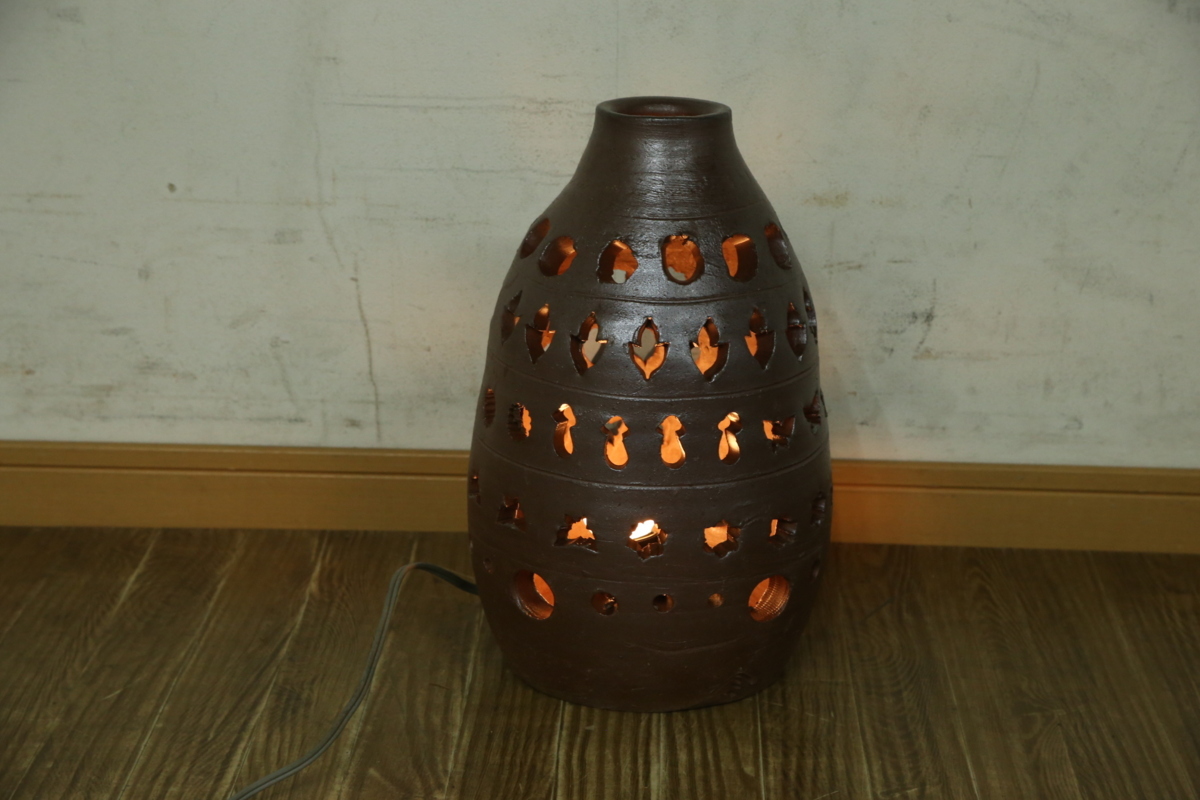 ▼ 榊原貢 備前焼 ライト 照明 置き型 岡山 発 (A-2507j2)_2