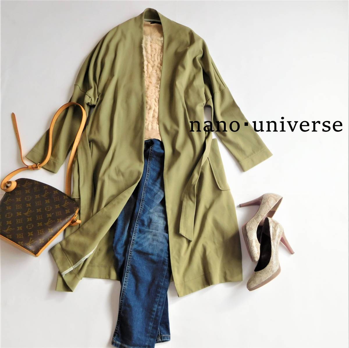 【2026新款】 nano universe ナノ ユニバース 大人かわいいガウンコート サイズF カーキ(女性用)｜売買されたオークション情報、yahooの商品情報をアーカイブ公開 - オークファン 女性用