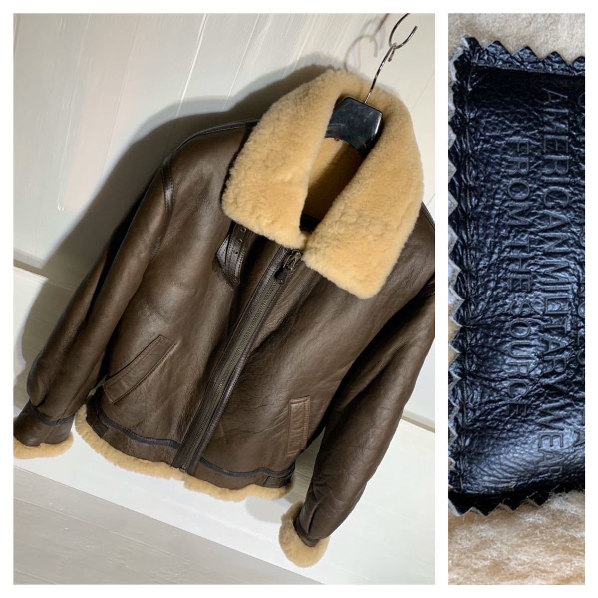 新品，大得価 AMERICAN MILITARY WEAR FROM THE SOURCE アメリカンミリタリーウェア 羊革 肉厚 ムートン フライトジャケット B-3 バイカージャケット茶 L(Lサイズ)｜売買されたオークション情報、yahooの商品情報をアー Lサイズ