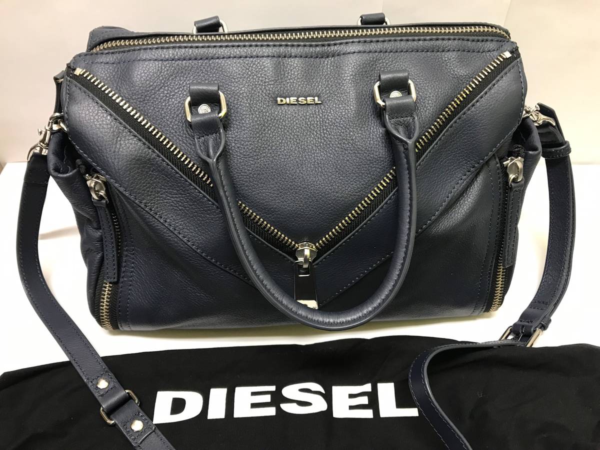 ☆2842□ディーゼル DIESEL 2Way ジップデザイン ハンド バッグ 