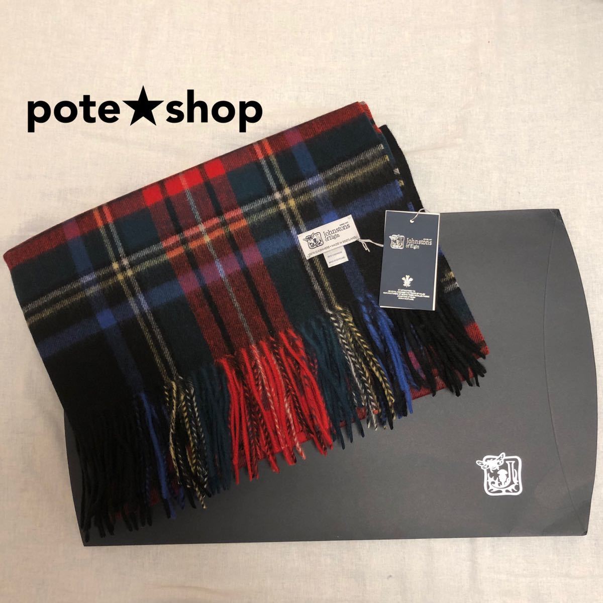 JOHNSTONS カシミア100% 大判ストール BLACK STEWART ジョンストンズ