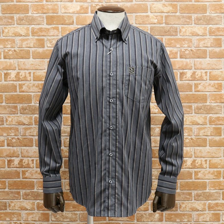 秋冬/VAGIIE/48(L)サイズ/長袖シャツ 日本製 綿100％ ボタンダウン レジメンタルストライプ バジエ 新品/グレー×ベージュ/y293/