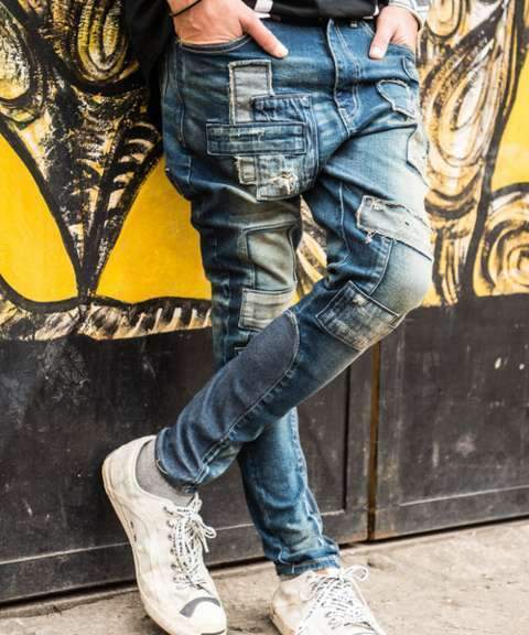 メンズ 雰囲気抜群 glamb Unplugged denim パッチワーク 加工デニム