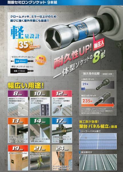 ベッセル 　剛鍛　セミロング　ソケットセット　9本組　８、１０、１２、１３、１４、１７、１９、２１、２４ミリ
