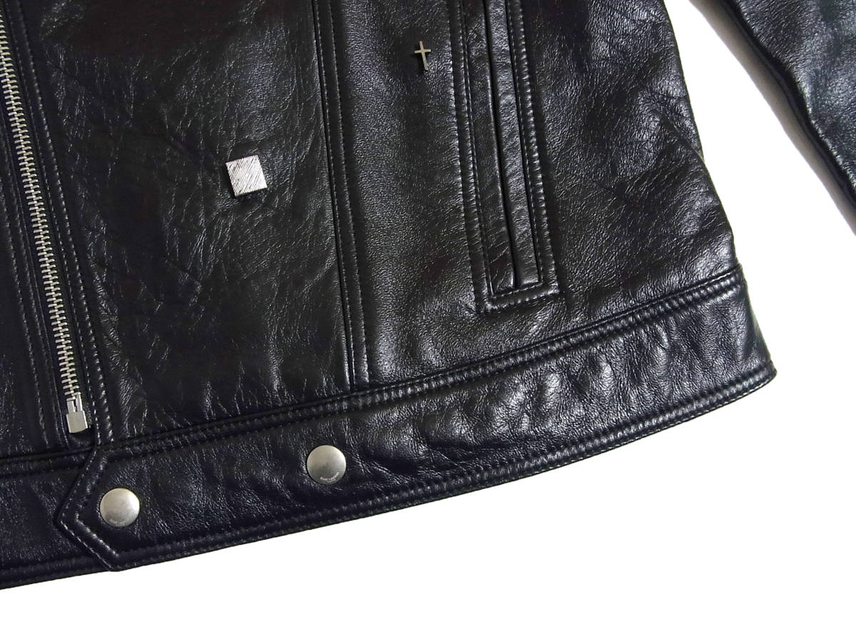 15AW SAINT LAURENT PARIS ピンバッジ 装飾 レザー ライダース