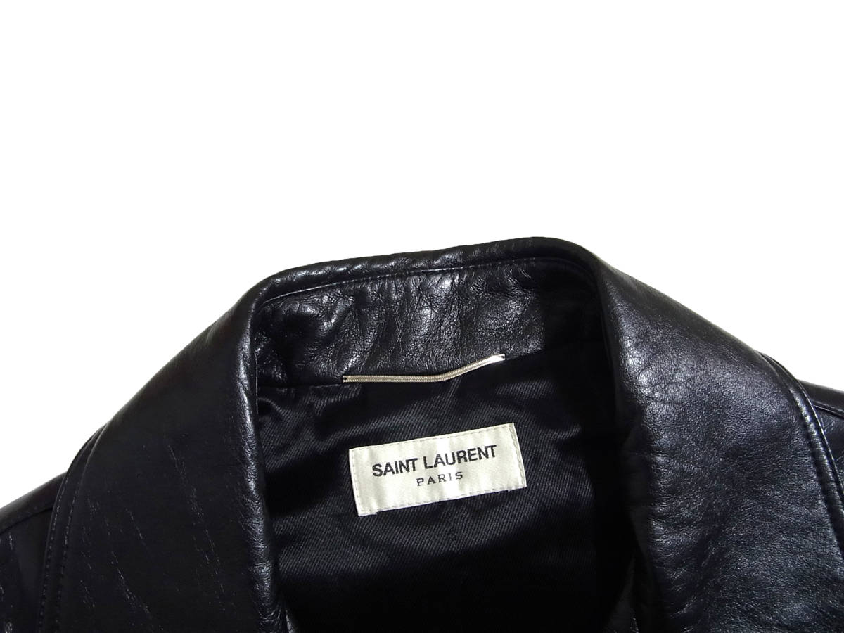 15AW SAINT LAURENT PARIS ピンバッジ 装飾 レザー ライダース
