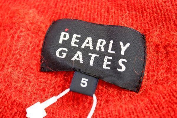 正規★PEARLYGATESパーリーゲイツ モヘア混 片畦ボーダー丸首ふんわりセーター5★L【053-6270107】レッド赤【本物保証】ツアーモデル★完売_5