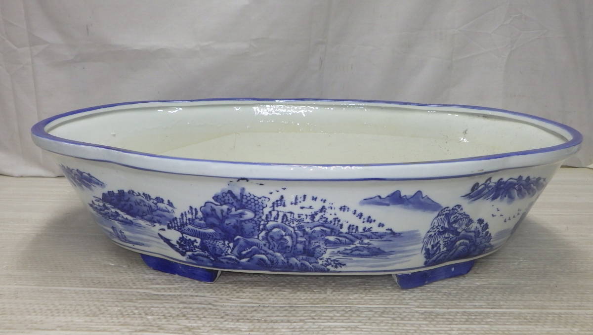 園芸用品 【盆栽鉢】白交趾・切立長方鉢・無落款・時代物