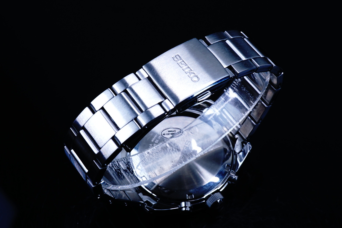 1円～×10本 セイコー非常に美しいブルーグリーンメタリック電池交換不要ソーラーパワー 100m防水 1/20秒クロノグラフ腕時計 新品未使用_10