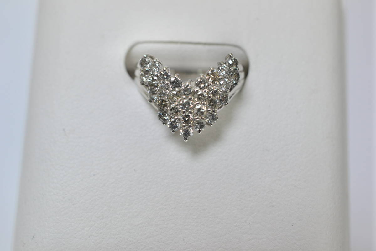 ☆極美品 Pt900 ダイアモンド V字レディースリング D1.00ct 4.6g
