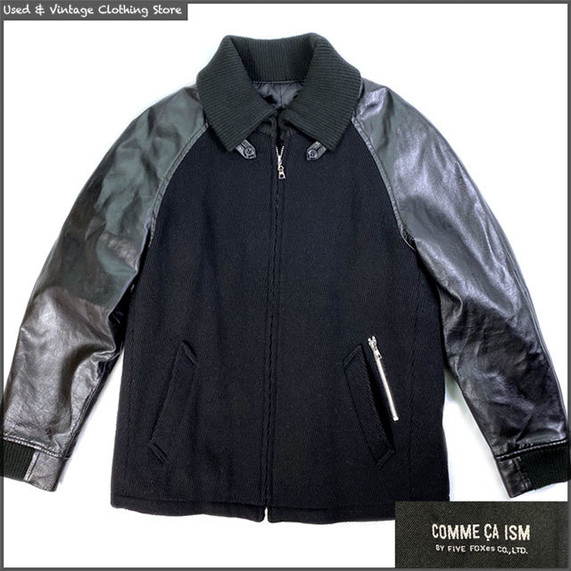 即決☆COMME CA ISM☆メンズM 袖革 ジャケット コムサイズム 黒 