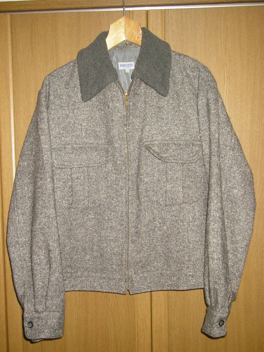 ヴィンテージ 90s KENZO ダブルブレスト ベルト コート ジャケット 90s ヴィンテージ デザイナーズ KENZO HOMME グレー ウール ツイード