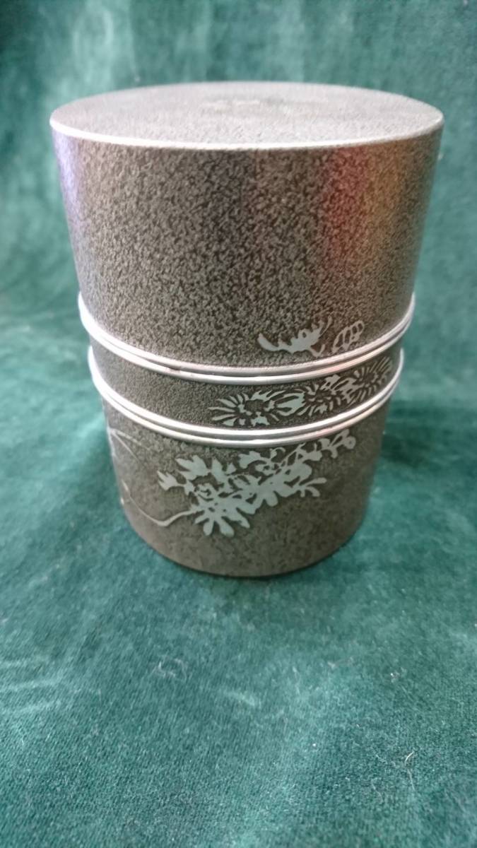 骨董 茶壷 間村自造 古錫製 梅花 茶入れ 茶道具 煎茶 茶筒 茶道 間村自
