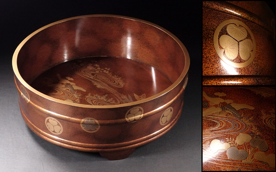 ∇花∇徳川家伝来 江戸時代 葵御紋散斑梨子地流水